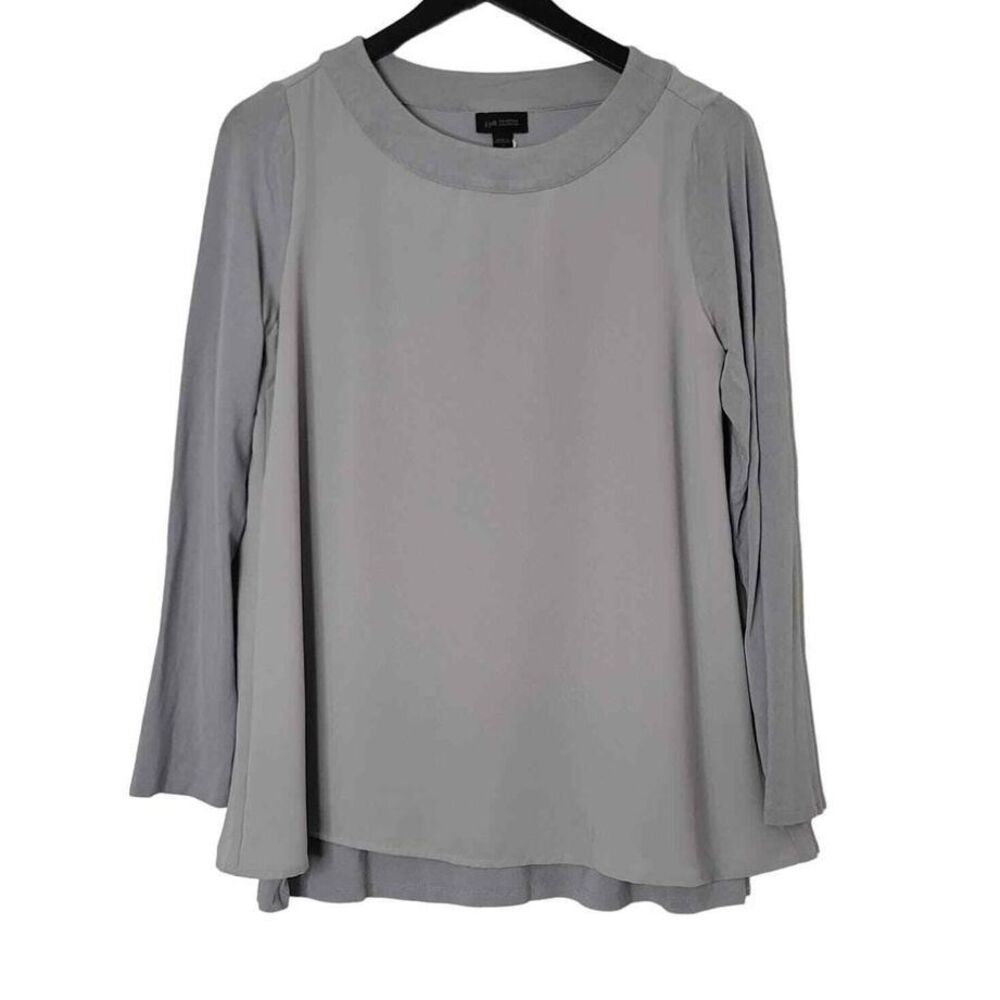 J Jill Wearever‎ Knit Top Size Small Gray Sheer Overlay Long Sleeve Lagenlook